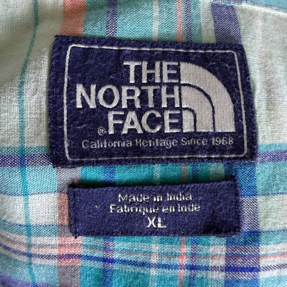 The North Face Button Up Blouse Women's Sz XL Blue Green Plaid Roll Tab Sleeves - Picture 13 of 15